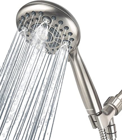 6 Spray Modes High Pressure Handheld Showerhead Set Upgraded | 5 Inches Shower Head with Handheld Spray Brushed Nickel Handheld Shower Head 60 Inches Stainless Steel Hose-1-Min Install - color: Brushed Nickel