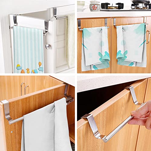 Mziart Modern Towel Bar with Hooks for Bathroom and Kitchen, Brushed Stainless Steel Towel Hanger Over Cabinet (9 inch) - size: 9 inch