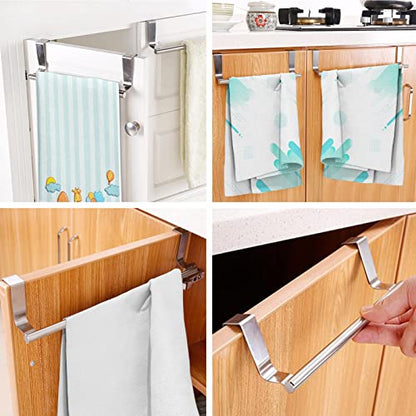 Mziart Modern Towel Bar with Hooks for Bathroom and Kitchen, Brushed Stainless Steel Towel Hanger Over Cabinet (9 inch) - size: 9 inch