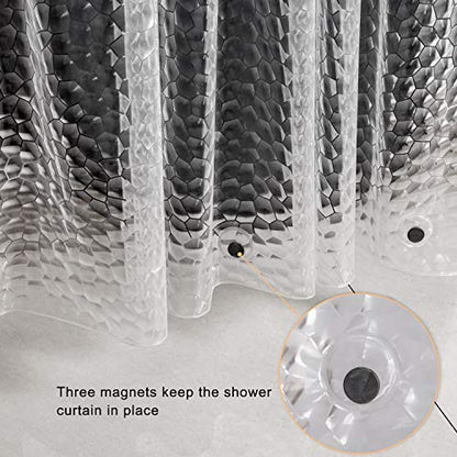 WELTRXE Shower Curtain Liner 8G EVA with 3 Magnets, Waterproof Clear Shower Curtains with 3D Water Cube Design, Heavy Duty Plastic Bathroom Shower Liner for Shower Stall, Bathtubs, 72 x 72,12 Hooks - color: Clear-water Cube, size: 72"W x 72"L (Pack of 1)