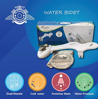 Self Cleaning Nozzle Bidet Non-Electric Home Mechanical Toilet Seat Attachment Retractable Nozzle, Fresh Water Pressure Adjustment (Cold Water Metal)