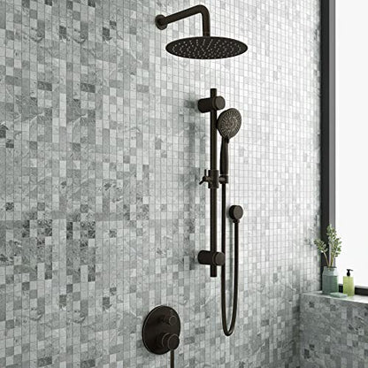 Refuge Rain Shower Head with Handheld Spray Combo - Oil-Rubbed Bronze Finish - 10" Rainfall Shower Head with Handheld Combo | Adjustable Slide Bar | 5-Function Handshower | Tru-Temp Valve | 1.8 GPM - color: Oil Rubbed Bronze, size: 1.8 GPM