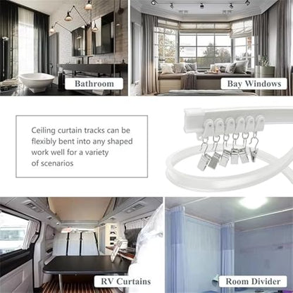 Flexible Bendable Curtain Track, Wall Mount Heavy Duty Sliding Room Divider Track, Room Divider, for RV, Shower, Hospital