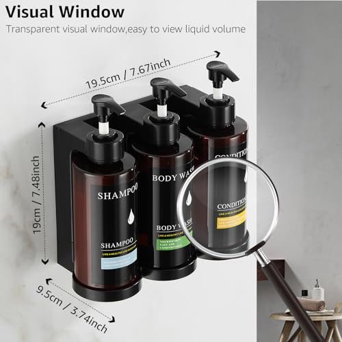 Pollock Shampoo and Conditioner Dispenser Set of 3,12.85 Oz *3 Chamber