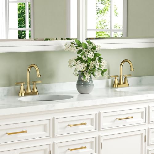 Brushed Gold Bathroom Faucets, Hurran 4 inch Centerset 2-Handle Lead-Free | Bathroom Sink Faucet with Pop-up Drain and Supply Lines, Stainless Steel Faucet for Vanity RV Restroom Laundry, 2 Pack - color: Brushed Gold X 2