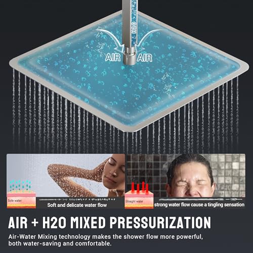Thermostatic Shower System with 6 Body Jets & 16-Inch Ceiling Rainfall Shower Head Luxury Full Body Brushed Nickel Shower Faucet with Handheld Sprayer, Shower Fixtures Set with Valve and Trim - color: Brushed Nickel