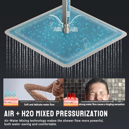 Thermostatic Shower System with 6 Body Jets & 16-Inch Ceiling Rainfall Shower Head Luxury Full Body Brushed Nickel Shower Faucet with Handheld Sprayer, Shower Fixtures Set with Valve and Trim - color: Brushed Nickel
