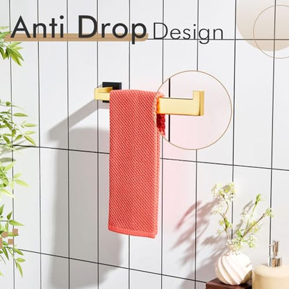 KOKOSIRI Towel Bar for Bathroom Wall Mount 9'' Hand Towel Holder T-304 Stainless Steel Bath Kitchen Accessories Matte Black and Brushed Gold, B3003GDK - color: Black Gold