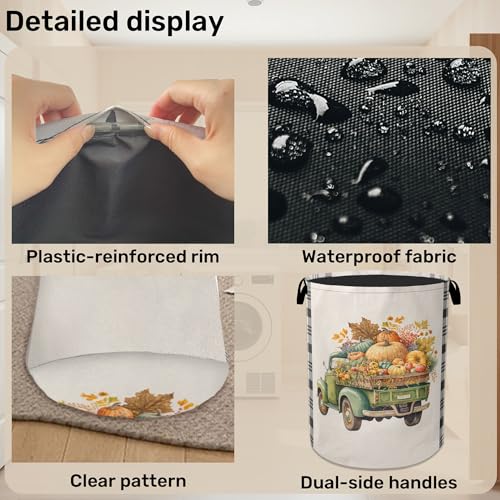 Fall Pumpkin Truck Large Clothes Hamper Bag - Laundry Basket with Handles, Space Saving Foldable Design for Nursery - color: Fall Pumpkin Truck