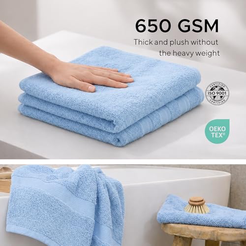 6 Pieces - Rhosus-Veteran Textile Turkish Cotton - Luxury Towel Set for Bathroom & Kitchen, 2 Bath Towels, 2 Hand Towels & 2 WashCloths *Valued $79.99* (SKYLITE Blue) - color: Skylite Blues
