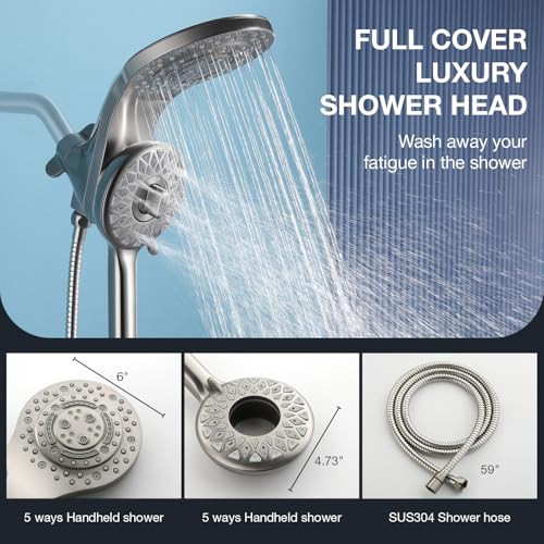 High Pressure Rain Shower Head with Handheld Spray Combo Fixed Showerhead Dual Shower Head Set 10 Sprays Detachable Hand Held Showerheads Built-in Magnetic System Brushed Nickel - color: Brushed Nickel