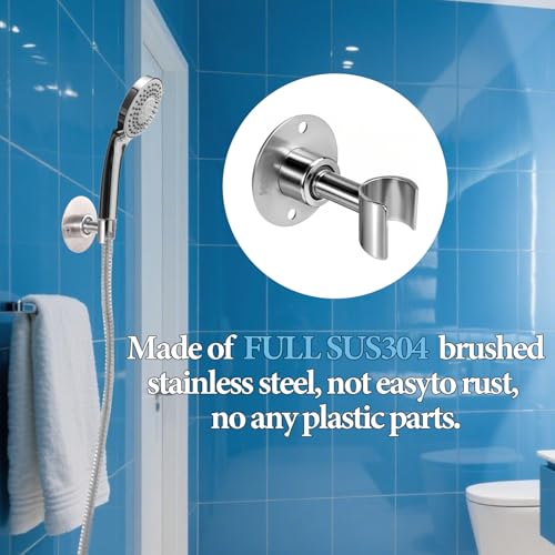 Stainless Steel Shower Head Holder Wall Mount 360° Adjustable Handheld Showerhead Bracket Metal Showerhead Wand Bracket SUS 304 Steel Shower Spray Holder Brushed Finish