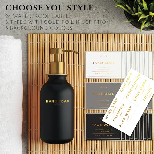 Shower Shampoo Dispenser Wall Mounted – 3 Refillable 16.9 oz Black Bottles with Stainless Steel Pumps & No-Drill Adhesive Holders – Soap Dispenser Set for Bathroom (3 X Black/Gold) - color: 3 X Black/Gold
