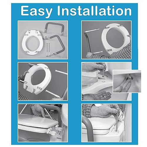 Carex 3.5 Inch Raised Toilet Seat with Arms, Elongated Toilet Seat Riser, Up to 250 lbs Capacity, Elevating & Raising Seat for Elderly & Handicap, Universal, Slip-Resistant with Padded Handles, White - size: Elongated