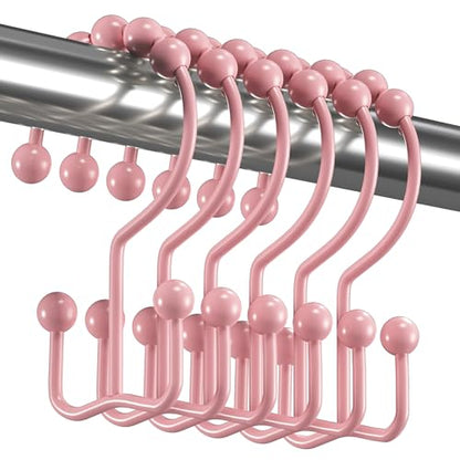 Titanker Shower Curtain Hooks Rings, Rust-Resistant Metal Double Glide Shower Hooks for Bathroom Shower Rods Curtains, Set of 12 Hooks - Light Pink - color: Light Pink, style: Modern