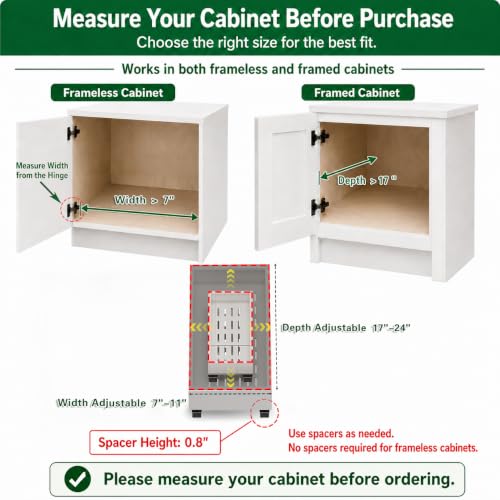 Fokyfok Pull Out Cabinet Organizer,Expandable,No Drill,Heavy Duty,Kitchen | 7"-11"W x 17"-24"D,Narrow,Pull out Drawers,Cabinet Drawers Slide out,Roll out Shelves,Pantry,Bathroom,Adhesive,Adjustable,1PC - size: 7"-11"W X 17"-24"D