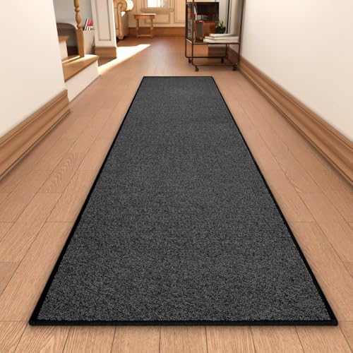 AREDO Runner Rug with Non Slip Rubber Backing, Washable Soft Floor Carpet for Kitchen, Hallway, Entryway Indoor, Bedroom, Laundry, Low Pile Area Rugs, Solid color with Pointillism style, 2*10 ft BLACK - color: Black, size: 10' x 2' (Runner)