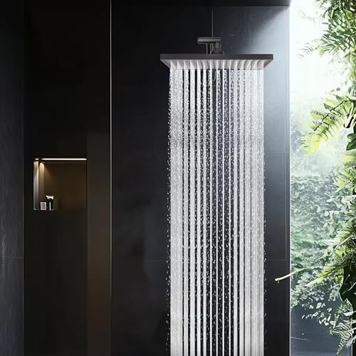 Cobbe Rainfall Shower Head for Bathroom, 11.8 Inch Large Rectangular with Adjustable Stainless Steel 11 Inch Extension Arm - Premium Quality Luxury Experience, 1-Min No Tools Installation, Black - color: Black