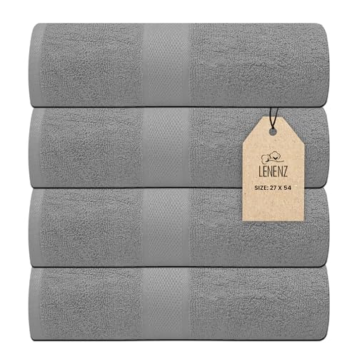 Luxury Bath Towels - 4 Pack Ultra Soft and Absorbent Cotton Bath Towels for Bathroom, Spa, and Hotel Use - Quick-Dry and Durable Towels Set 27x54'' (Light Grey) - color: Light Grey, size: Bath Towels (27"x54") Pack of 4