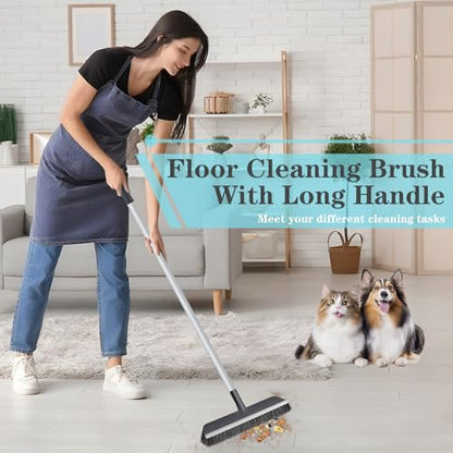 AONEZ Floor Scrub Brush with Long Handle - Adjustable Handle 2 in 1 Scrape and Heavy-Duty Stiff Bristle Floor Scrubber Brush for Cleaning Bathroom, Kitchen Patio Tile Garage and Deck