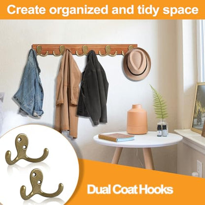 CBWLWJ 10 Pack Coat Hooks Wall Hooks for Hanging, Heavy Duty Double Prong Metal Hook Wall Mounted for Living Room, Bathroom, Kitchen, Bedroom for Coat, Bag, Scarf, Towel, Hat, Key, Cup (Bronze) - color: Bronze-10pack
