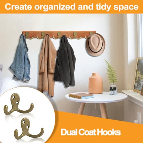 CBWLWJ 25 Pack Coat Hooks Wall Hooks for Hanging, Heavy Duty Double Prong Metal Hook Wall Mounted for Living Room, Bathroom, Kitchen, Bedroom for Coat, Bag, Scarf, Towel, Hat, Key, Cup (Bronze) - color: Bronze-25pack