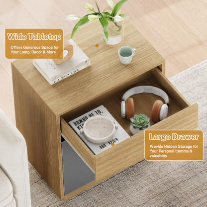 Night Stand with Drawer, Nightstand with Metal Slide, Nightstands Bedside Table with Removable Fabric Drawer, Night Stands for Small Space, Bedroom, Natural - color: Unbzx033r-zf