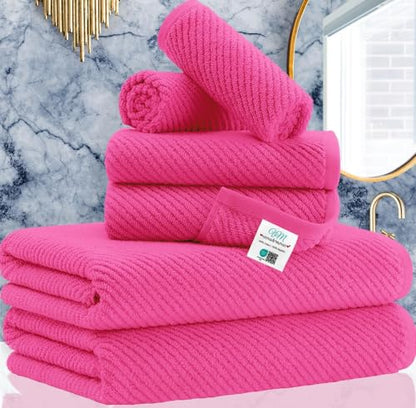 Hot Pink Towels - 100% Cotton, Soft, Quick Dry, Lightweight, Towel Set of 6, 2 Large Bath 30"x56", 2 Thick Hand 18"x28", 2 Absorb Washcloths 13"x13", Pink Bath Towel with Hanging Loop, Luxury Gift Set - color: Hot Pink, size: 6 PC Bathroom Towel Set