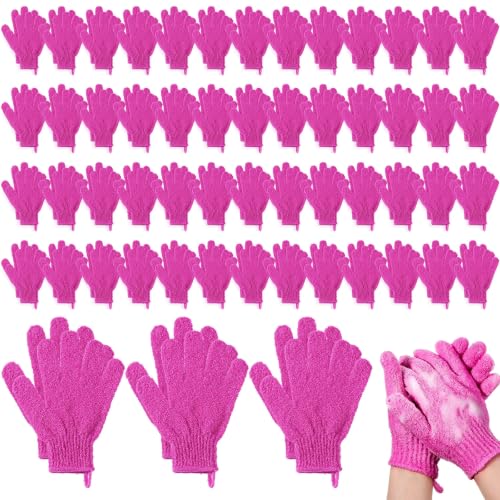 Didaey 104 Pcs Exfoliating Glove Bulk Shower Gloves with Hanging Loop Exfoliating Body Scrubber Dead Skin Remover for Body Bath Beauty Spa Massage Scrubs Men Women Bathing(Rose Red) - color: Rose Red