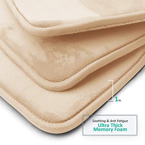 Clara Clark 3 Piece Bathroom Rugs Bath Mat Set, Velvet Memory Foam Bath Mats for Bathroom - Non-Slip, PVC Backing Bath Rugs, Washable - Dries Quickly, Beige - color: Cream