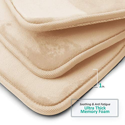 Clara Clark 3 Piece Bathroom Rugs Bath Mat Set, Velvet Memory Foam Bath Mats for Bathroom - Non-Slip, PVC Backing Bath Rugs, Washable - Dries Quickly, Beige - color: Cream