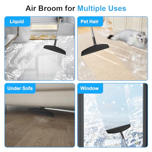 Broom and Dustpan Combo Set, 51" Long Handle with Squeegee | Black Complete Cleaning Kit, Floor Squeegee for Wet & Dry Messes, Built-in Comb Dustpan for Home & Pet Areas - color: Black