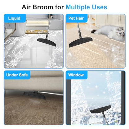 Broom and Dustpan Combo Set, 51" Long Handle with Squeegee | Black Complete Cleaning Kit, Floor Squeegee for Wet & Dry Messes, Built-in Comb Dustpan for Home & Pet Areas - color: Black