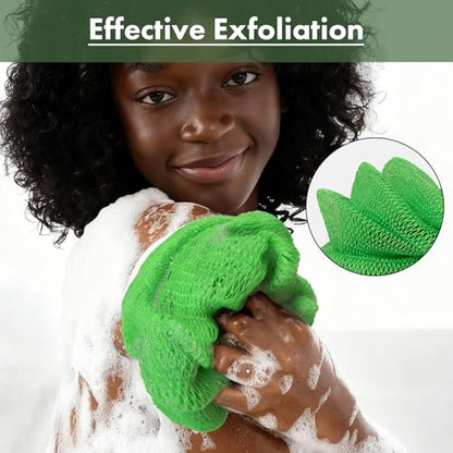 Bathway African Net Sponge Authentic with Handles (Set of 2), African Exfoliating Net Sponge, Exfoliating Body Scrubber Bath Sponge - Bathing Accessories with Storage Bag (Purple & Green) - color: Purple & Green