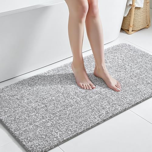 Bathroom Rug 24x48 Inch, Soft Absorbent Bath Rugs for Shower Floor | Non Slip Washable Bath Rugs, Luxury Plush Thick Microfiber Bath Mat for Tub Sink Vanity, Light Grey and White - color: Light Grey and White, size: 24" x 48"
