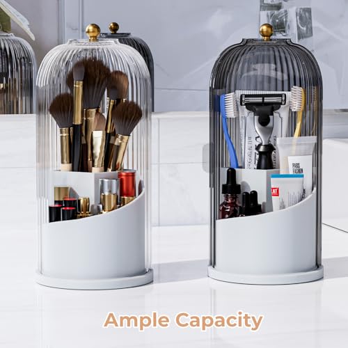 Toothbrush Holders with Sliding Lid for Bathroom Counter Organizer, Tooth Brush Toothpaste Holder for Bathroom Vanity Makeup Brushes Holder -Grey - color: Grey