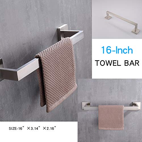 TASTOS 3-Piece Bathroom Hardware Set Brushed Nickel Wall Mounted Bathroom Accessory Set, Premium Stainless Steel Robe Hook Toilet Paper Holder 16-Inch Towel Bar (Silver) - color: Brushed