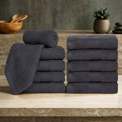 100% Cotton Washcloths 12x12 Inches, 600 GSM, Soft & Absorbent, Durable, Set of 10, Gray - color: Grey, size: Washcloth Set of 10