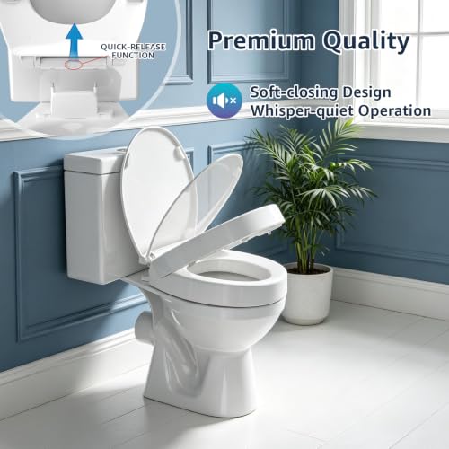 Huttdmel Round Raised Toilet Seat for Seniors, 2.8" Elevated Toilet Seat Riser, Soft Close, Quick Release, Non-Slip, Heavy Duty Bathroom Seat for Elderly, Disabled & Limited Mobility,White