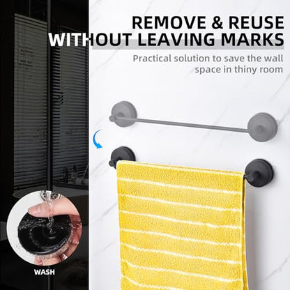 YOHOM Suction Cup Towel Bar for Shower 22 Inch Stainless Steel Bathroom Hand Towel Holder Suction Washcloth Holder Kitchen Towel Rack for Glass Shower Door Removable Towel Rod Rail Matte Black - color: Matte Black
