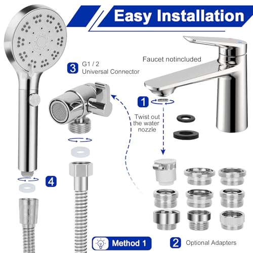 Bathtub Faucet Shower Head Sink with 79" Hose for Bathroom Garden | Tub Faucet Sink Hose Sprayer Attachment Set , ON/OFF 6 Modes High Pressure Handheld Shower Extension Kit, Removable