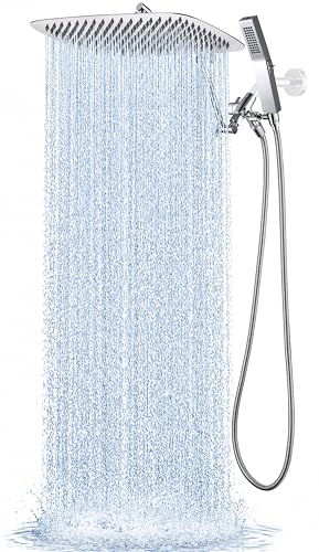 G-Promise All Metal 16 Inches Rainfall Shower Head with Handheld Combo | All Metal, Built to Last, Easy Install, Adjustable Height & Angle for All Heights, Extra Long Hose, Modern Upgrade - color: Chrome, size: 16 Inches