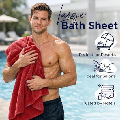 DAN RIVER 2 Pack Bath Sheets Extra Large 35x70, Large Bath Towels for Adults, XL Oversized Heavy Duty Towel Set, 600 GSM 100% Ring Spun Cotton, Soft Quick Dry, Red - color: Red