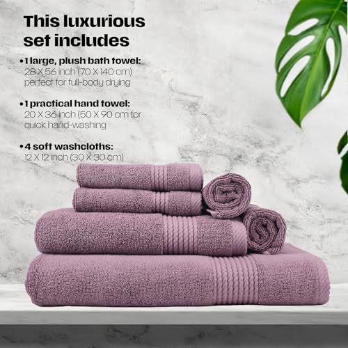 Lara Premium Bath Towel Set 6 Piece - Soft & Highly Absorbent Bathroom Towel Set, 100% Luxury Turkish Cotton, Flannel Bath Towels, 1 Bath Towel, 1 Hand Towel, 4 Washcloths - Damson - color: Damson, size: 1 Bath Towel, 1 Hand Towel, 4 Wash Cloths