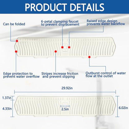 Kitchen Sink Splash Guard Gen2-30" x 6'' Silicone Sink Mat Splash Guard fit for Countertop, Bathroom,Farmhouse,RV by EBIGIC (off white) - color: off-white 30in, size: 30”x 6.0”