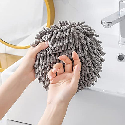 4 Pack Chenille Hand Towels Soft Absorbent Microfiber Towels Ball Home Kitchen Bathroom Hanging Towels Quick Dry Cloths - color: White,gray