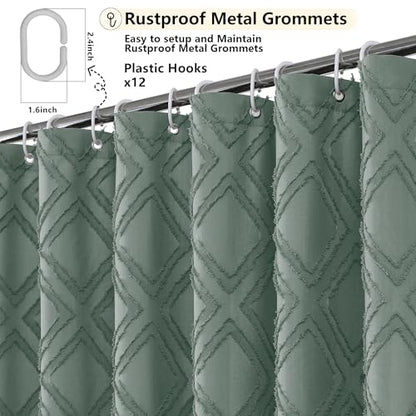 Sage Green Shower Curtain, Jacquard Clip Fabric Boho Shower Curtains for Bathroom, Geometric Lightweight Fabric Bathroom Shower Curtain, Elegant Modern Luxury Hotel Style Design, 72" W x 78" L - color: Sage Green, size: 72"W x 84"L (Pack of 1)