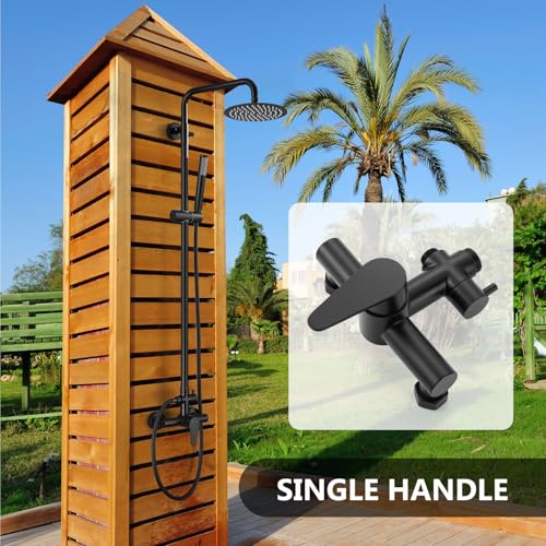 Outdoor Shower Kit, 8-Inch Rain Head and Handheld, Matte Black | Dual-Function Outdoor Shower Kit With An 8-Inch Rain Head, Handheld Spray, Adjustable Slide Bar And Single-Handle Control - color: Black