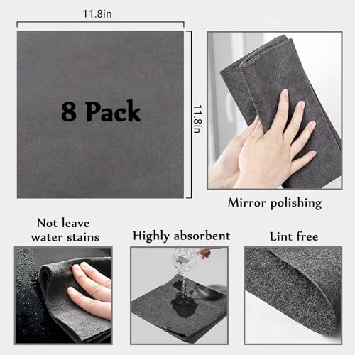 Thickened Magic Cleaning Cloth,Lint Free,11.8 * 11.8in,8 Pcs | Reusable Microfiber Cleaning Rag for Windows,Stainless Steel,Kitchen,Mirror,Glass,Car,Magic Cleaner Towel,Gray - color: Gray