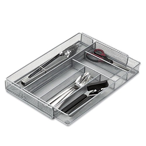 Honey-Can-Do Expandable Steel Mesh Drawer Organizer, 7 Compartments, Silver, Adjustable 11.5 to 20 Inches Wide - size: Medium (Pack of 1), style: 7-Compartment (Expandable)